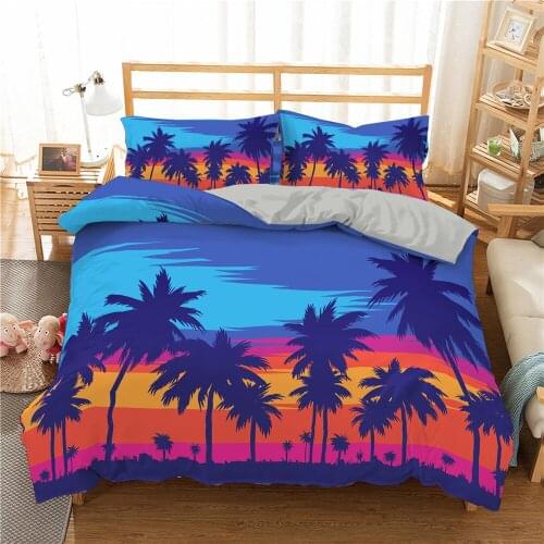 New Coconut Palm Print Bedding Set 3d Quilt Cover Pillowcase King Queen Size Bed Cover Bed Sheet 2/3 Bed Linen