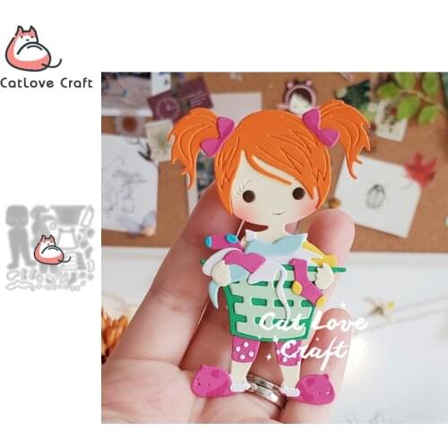 Catlove Girl holding laundry basket Metal Cutting Dies Scrapbooking Stencil Die Cuts Card Making Craft Embossing New For 2021