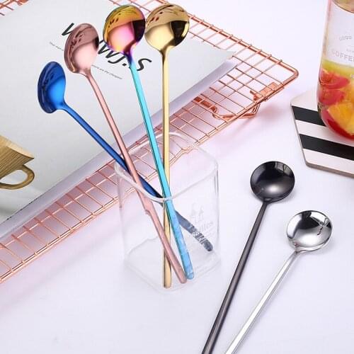Long handle stainless steel round coffee spoon creative cold drink dessert ice spoon 20cm tableware honey stirring tea spoon