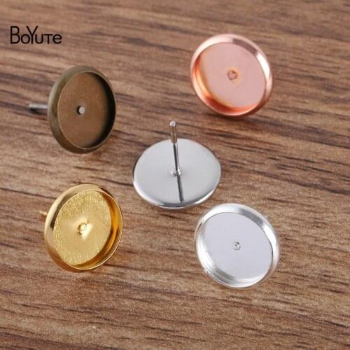 BoYuTe (100 Pieces/Lot) Round 8-10-12-14-16MM Cabochon Stud Earring Base Cups Tray Diy Blank Earrings Jewelry Accessories