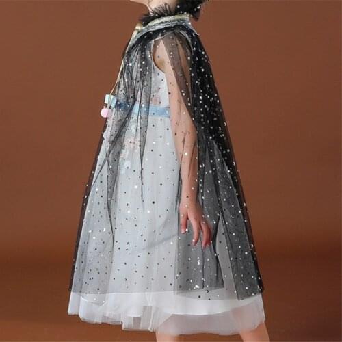 Summer Girls Dress Blazers Childrens Shawl Beach Wear Princess Jacket Cloak Baby Chiffon Tulle Sequin Coat Boutique black Cape
