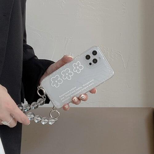 Tobebest Clear Flower Pearl Bracelet Phone Cases for iPhone 12 Pro Max 11 pro max X XS XR 7 8 Plus SE 2020 Chain Soft Cover