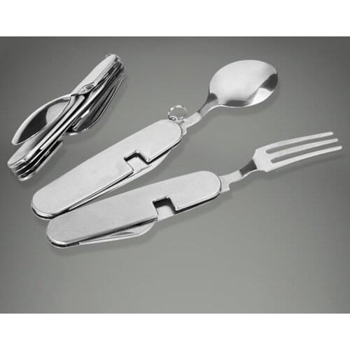 4in1 Stainless Steel Portable Tableware Sets Muntifunctional Foldable Cutlery Picnic Travelling Spoon Fork Knife Opener Ustensil