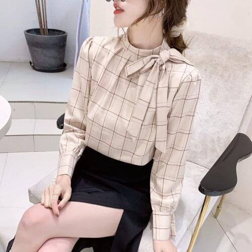 Chikichi 2021 Autumn New Plaid Shirt Female Long-sleeved Korean Pullover Shirt Sweet Chiffon Shirt Girl Blouses for Women