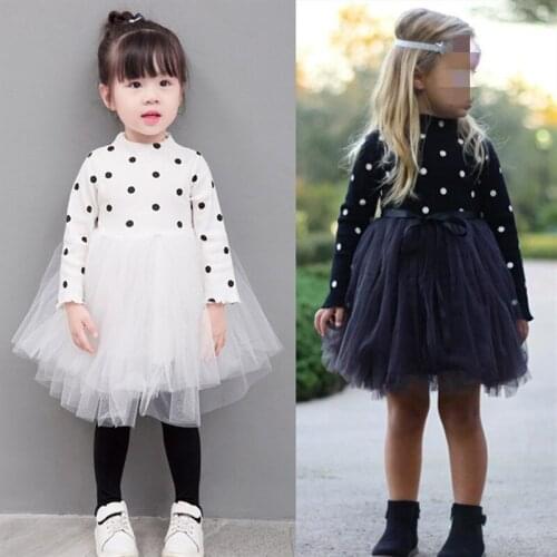 Long Sleeve Baby Girl Dress Newborn Infant Princess Baby Girl Clothes lace Bow Dot Tutu Ball Gown Party Dresses Kid Girl Clothes