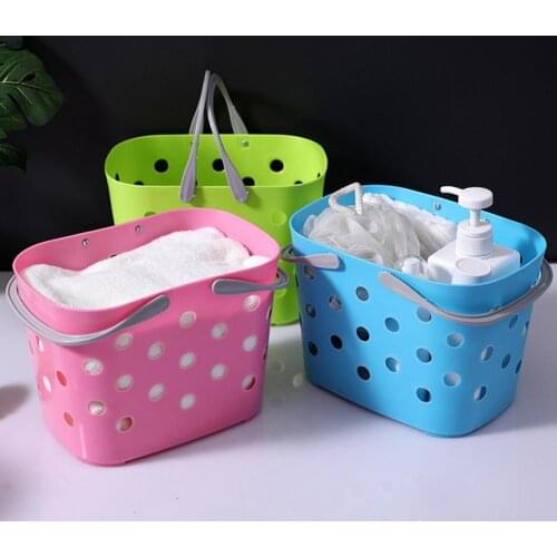 Portable Bathroom Shower Plastic Hollow Handle Vegetable Fruit Storage Basket Organizer Bath Basket Toiletries