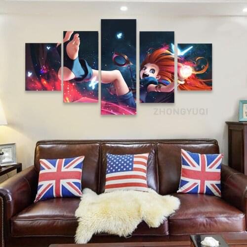 Canvas Painting Wall Art with Frame 5 pieces Gravity Fall Animation Cute Children Poster For Living Room Home Decor Pictrues