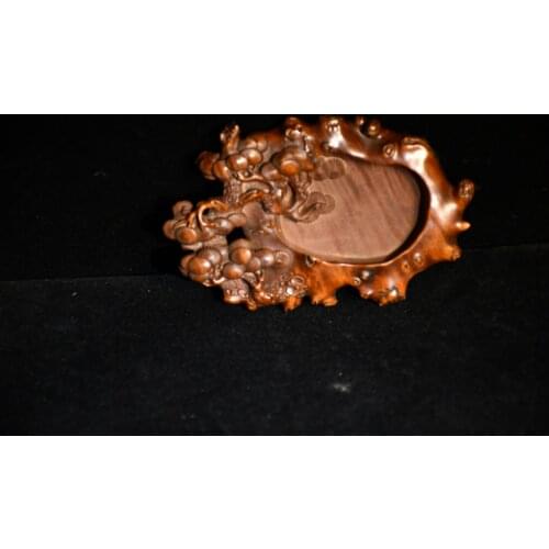 5"China Lucky Old Boxwood Hand-carved Ganoderma lucidum Pine tree branch Pen wash Four Treasures of the Study Office Ornaments