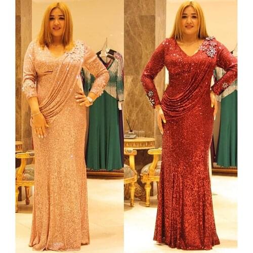 Sexy Elegant Women Muslim Dress Sequins Long Sleeve Mermaid African Clothing Dubai Abaya Gowns Party Dresses