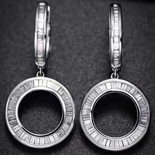 18K-White Gold Real Diamond Drop Earring For Women Round Engagement Wedding Fine Jewelry Au750