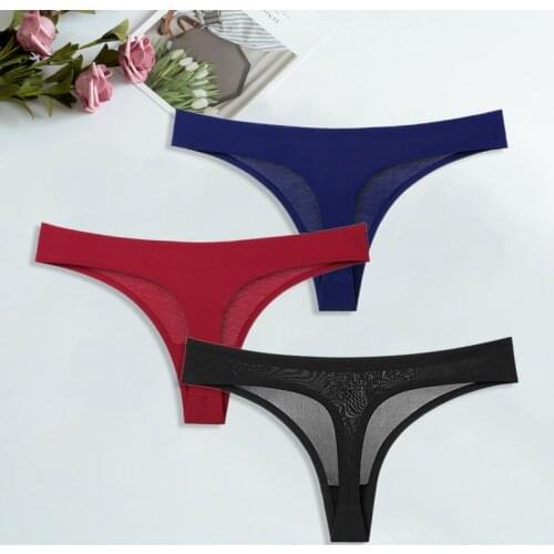 Ice Silk G-String for Women Sexy Seamless Thongs Panties Cotton Women Underwear Girls Ladies Bikini Briefs Lingerie 3 Pcs/set