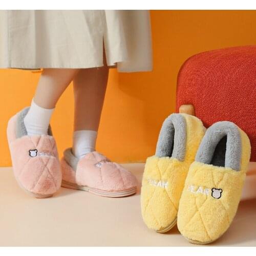Faux Fur Winter Warm Home Cotton Shoes Women Men Indoor Plush Slippers Soft Anti-slip Lovers Home Floor Slipper Slides