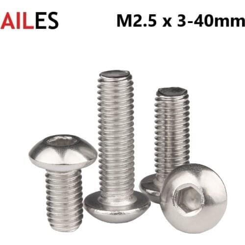 3mm Hexagon Socket Button Round Head Screws A2-70 304 Stainless Steel M3 X 3 4 5 6 10 12 16 18 20 32 90 95 100mm Allen Bolts