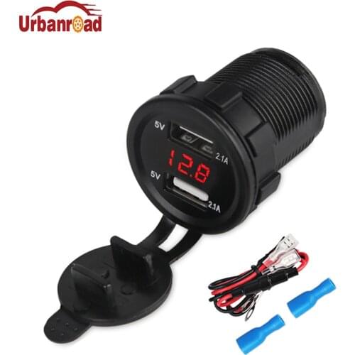 Urbanroad Waterproof 4.2A Motorcycle Car Charger With Fuse 12V 24V Dual Usb Auto Led Voltmeter Auto Power Adapter 2 port Socket