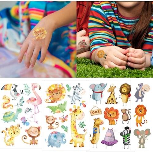 Jungle Party Animal Temporary Tattoos Waterproof Tattoo Sticker Safari Zoo Party Decor Kids Birthday Party Favors Tattoo Sticker