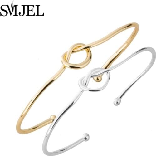 SMJEL New Open Love Heart Knot Bangles Girls Gift Stretch Knot Bracelets Pendant Chain & Link Bracelets for Women Party Bangle