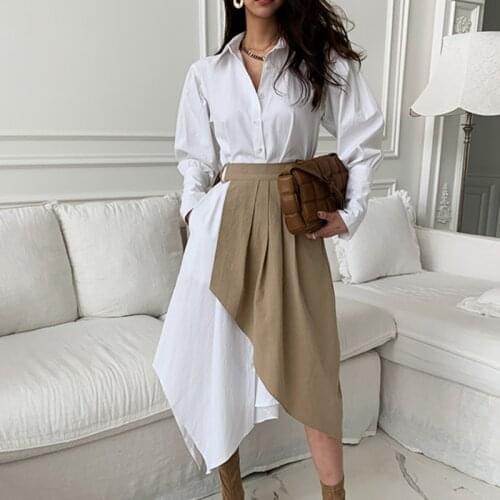 Womens Spring And Autumn Two-piece Suit, Pleated Irregular Solid Color Shirt, Korean Fashion, Autumn Clothing, Casual Suits