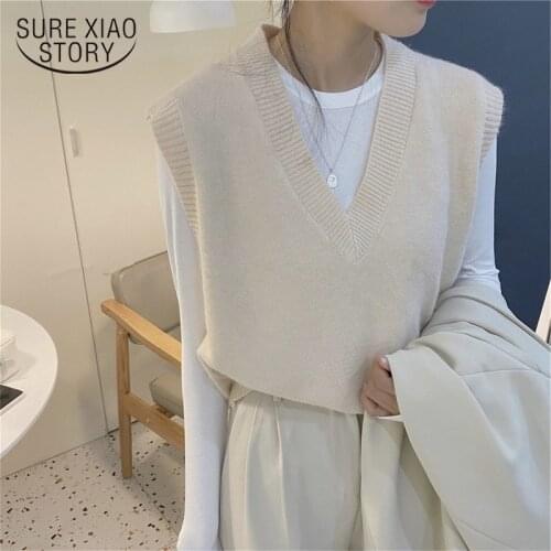 V-neck Knitted Vest Women 2021 Autumn Loose Pullover Women Preppy Style Sweater Sleeveless Vest Sweater Winter Clothing 15994
