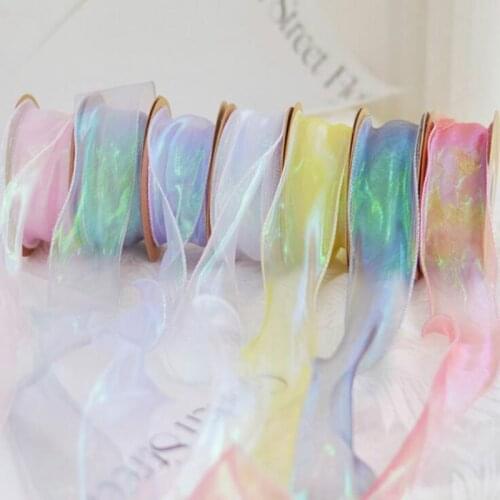 10Yard Colorful Gradient Organza Wave Stain Ribbon DIY Craft Hair Accessories Bow Material Cake Gift Packaging Ribbon 21072102