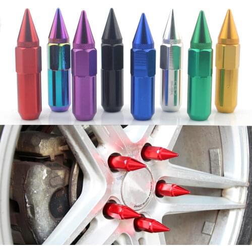 20pcs Jdm Racing Car Accessories Wheel Nuts M12x1.5 M12x1.25 Aluminum 60mm Extended Tuner Spike Lug Nuts For Cadillac Lincoln