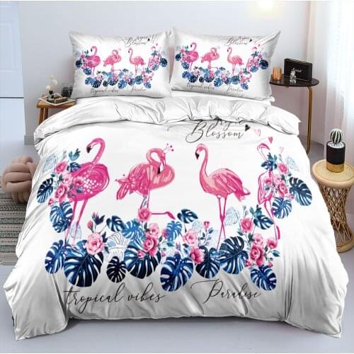 3D White Custom Design Beddings Sets Comforter Covers Set Duvet Cover Pillowship Full King Queen Double Size Flamingo Bedclothes
