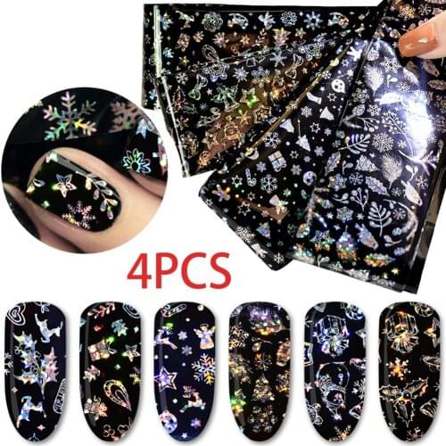 4 Sheets Star Nail Stickers Christmas Snowflake Winter Star Nail Transfer Stickers Applique Stickers Manicure Accessories New #E