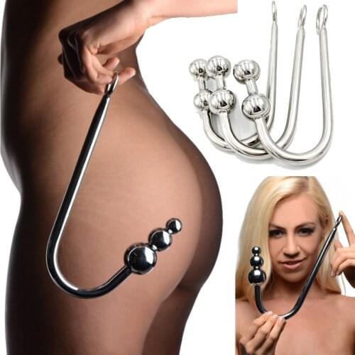 BDSM Stainless Steel Anal Hook with Beads Male Female Flirting Masturbation Anus Plug 25*30cm Anal Sex Toy For Couple Gay -50