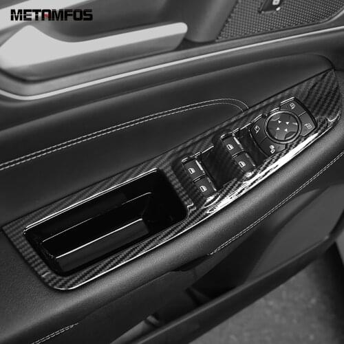 Car Accessories For Ford Edge 2021 2022 Carbon Fiber Interior Window Lift Switch Button Cover Trim Inside Armrest Frame Styling