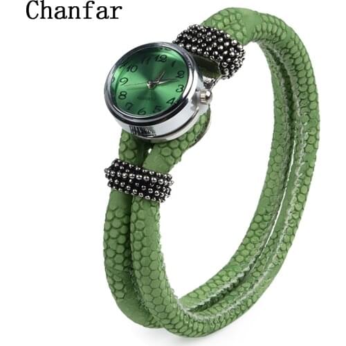 Chanfar Double Wrap Leather Bracelet Snap Button Watch Bracelet Jewelry For Women Men Fashion Gift
