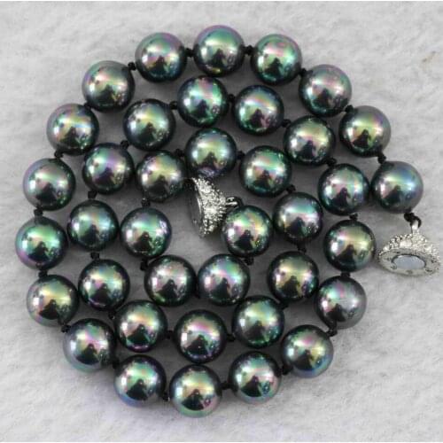 Black rainbow color natural shell round beads 8mm 10mm charms women party gifts diy jewelry necklace for weddings 18inch B1018