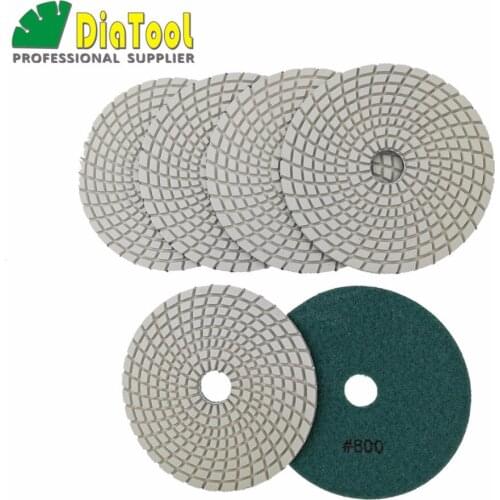 DIATOOL 6pcs #800 125MM Diamond Flexible Polishing Pads For Stone, Granite Wet White Bond No Color Fade, Stone Sanding Discs