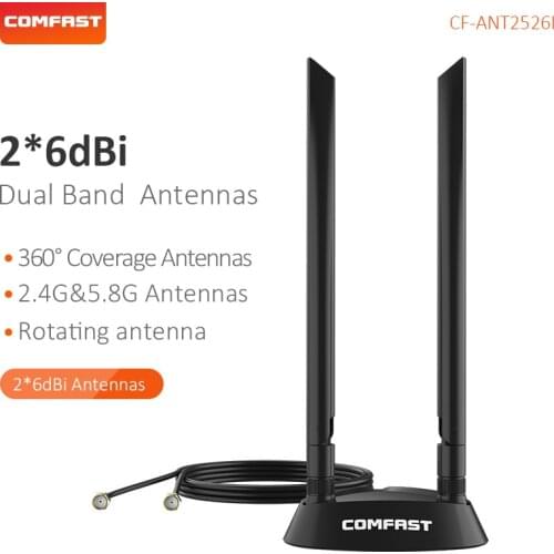 2*6dBi Dual Band Antenna Extension Cable 1.2M length SMA WiFi Magnetic Base for Router adapter PCI-E wireless network card