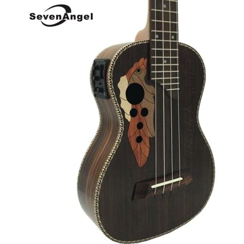 SevenAngel 23 inch Concert Electric Acoustic Ukulele Grape Sound Hole 4 Strings Hawaiian Guitar Rosewood ukelele with Pickup EQ