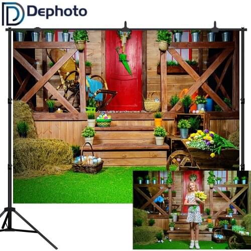 Dephoto Easter Photography Backdrop Spring Wood Floor House Grass Flowers Photo Background Studio Photophone Shoot props