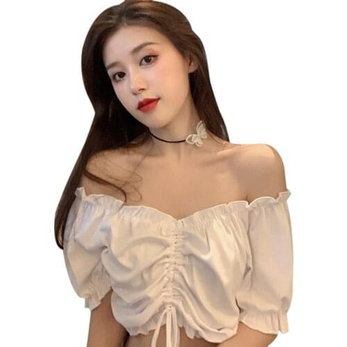 Womens Solid Color Tee Shirt Off Shoulder Slash Neck Sweet Sexy Summer Ladies Tshirt Tops