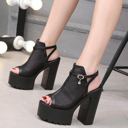 Korean version of the super high classic fish mouth booties thick with the stage high heel boots fashion womens sandals 14cm