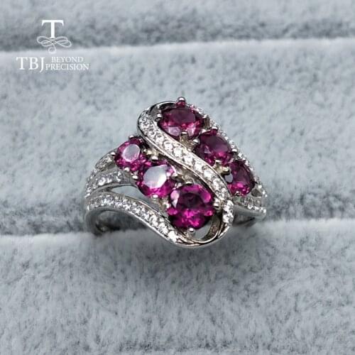 Natural gemstone rhodolite ring 925 sterling silver ring simple style fine jewelry for girl birthday & daily wear with gift box