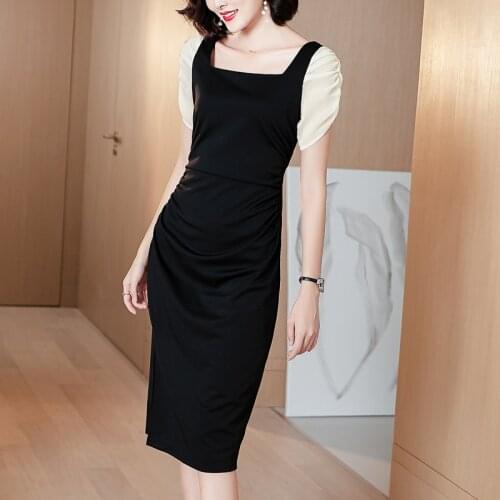 Summer Patchwork Sexy Black Chiffon Club Midi Dress 2021 Vintage Casual Plus Size Sundress Women Elegant Bodycon Party Vestidos