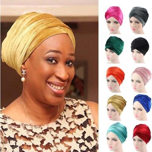 Richkeda Store New Fashion Velvet Turban Hijab Soild Color Women Headscarf Turbans Muslim Turban Headwrap African Head Scarf