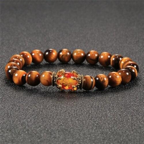 Charm Men Imperial Crown Bracelet Natural Lava Tiger Eye Matte Stone Bead Bangle Women Wristband Strand Jewelry Pulseira hombres