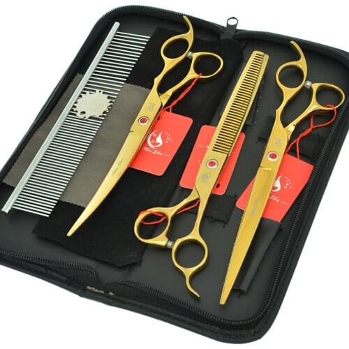 8.0" Stainless Steel Dog Grooming Scissors Set Pet Cutting Scissor Thinning Shears Up&Down Curved Tesoura Pets Scissors HB0282