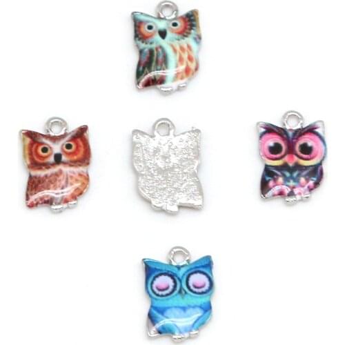 New Fashion 2-4Pcs 10x15mm Alloy Enamel Bracelets Necklaces Animals Owl Zinc Charms Pendant For DIY Jewelry Making Findings