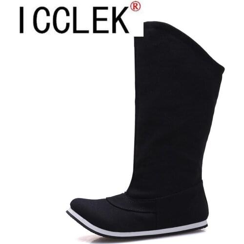 Slim Leg Stovepipe Thigh High Boots Women Elastic Flock Long Botte Low Heel Over Knee Botas Winter