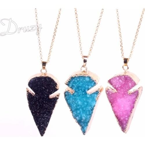 Druzy 3 Colors Fashion Rough Natural Stone Pendant Necklace Crystal Druzy Drusy Quartz Agates Onyx Vintage Necklace Chokers