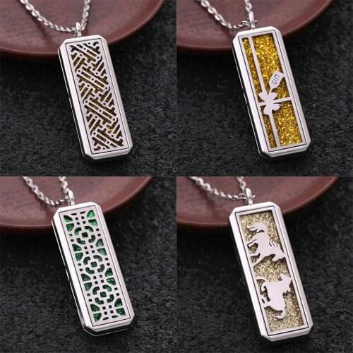 Rectangle Pendant Stainless Steel Magnetic Perfume Necklace Aromatherapy Essential Oil Diffuser Locket Fashion Necklace Jewelry