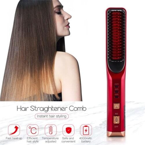 Wireless charging straightening comb does not hurt hair straightening dry and wet dual straightening device, 3 levels adjustable