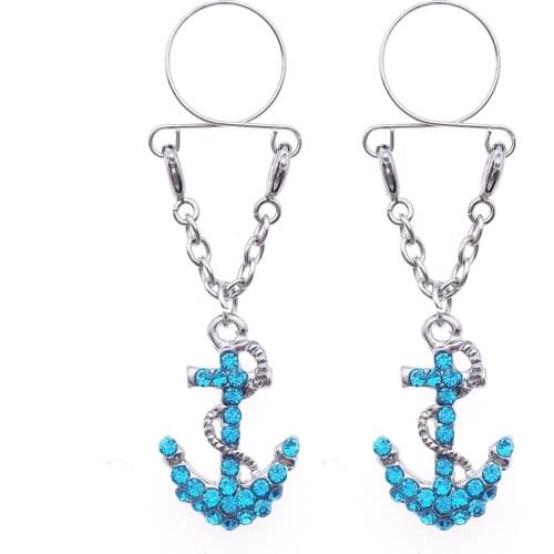 Sexy Adjustable Non Pierced Cilp on Long Dangle Chain 2Pcs Fake Nipple Rings body piercing jewelry