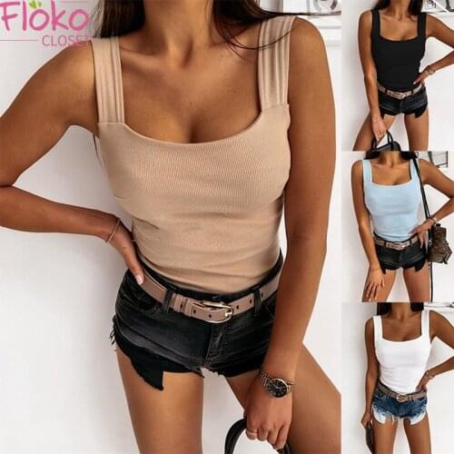 Flokocloset Sexy Slash Neck Spaghetti Straps Slim Camisoles Summer Sleeveless Solid Tank Tops Streetwear Top