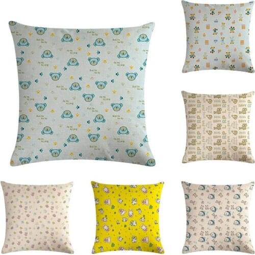 Super Cute Cartoon Little Animals Oil Painting Flowers giraffe Leaf Rabbit Fox Bear Bird Floral Cushion Cover Pillow Case ZY484