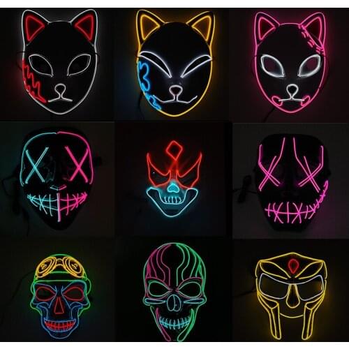 Luminous Anime Anonymous EL Wire Mask Cosplay Party Decoration Glowing Costume LED Mask For Halloween Carnival